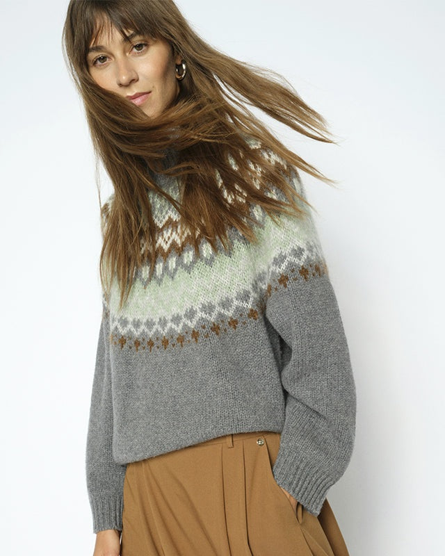 Mos Mosh Daya Fjord Highneck Strik - Thunderstorm
