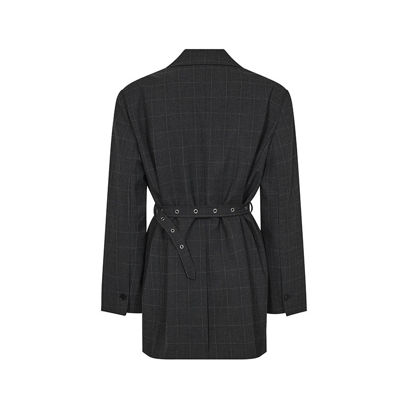 Haute L'amitie Smokey Check Oversize Belt Blazer - Antracit
