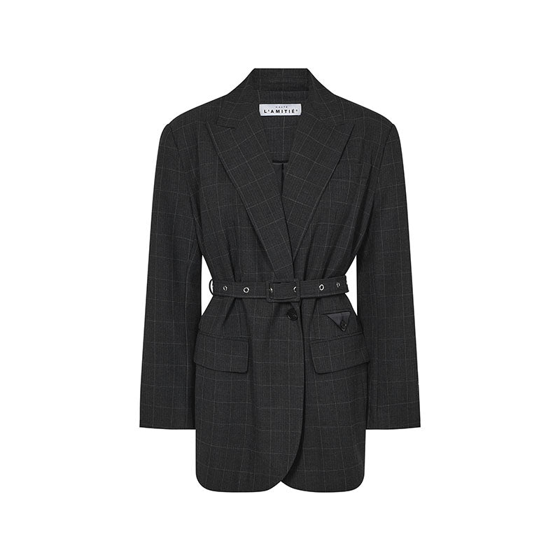 Haute L'amitie Smokey Check Oversize Belt Blazer - Antracit