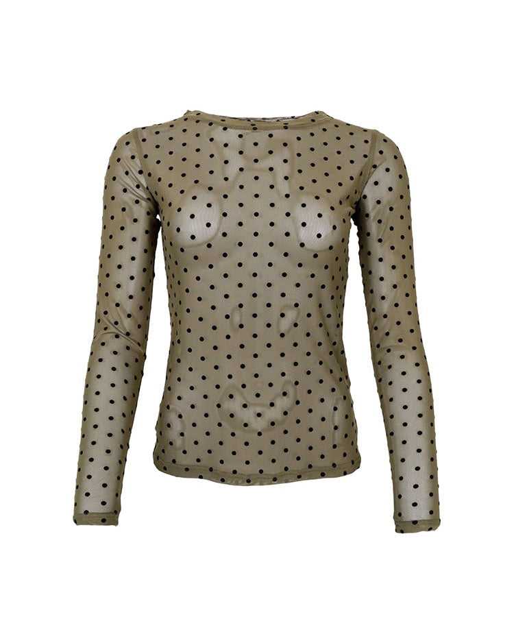 Black Colour BCJennie Dotted Mesh Bluse - Army