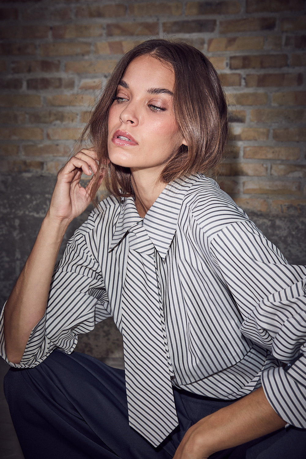 Haute L'amitié Tie Stripe Skjorte - Beige