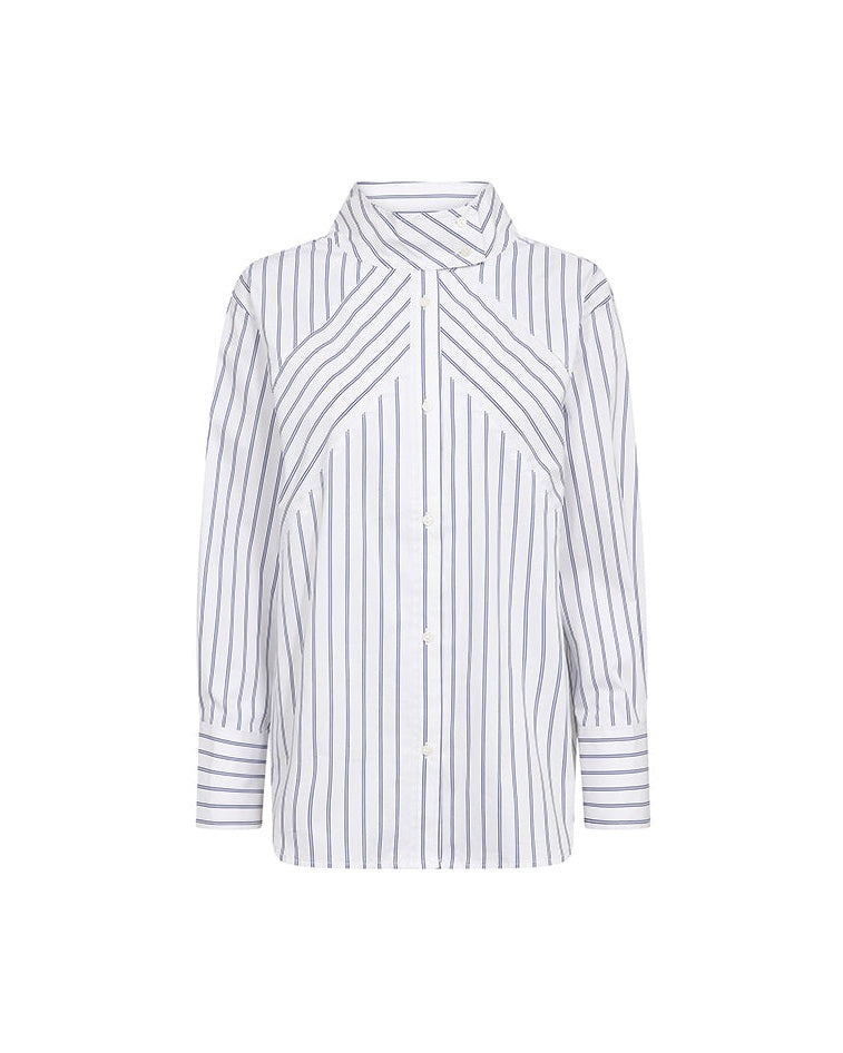 Co'couture SomoCC Stripe Funnel Neck Skjorte - White