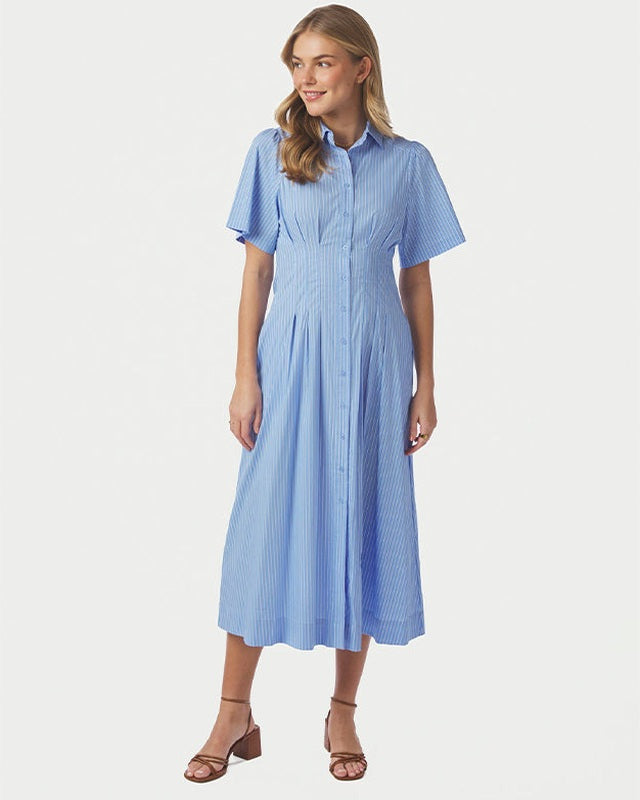 Neo Noir Baia Stripe Poplin Kjole - Light Blue