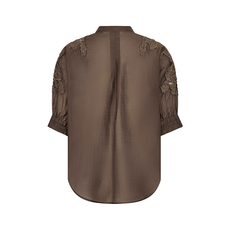 Co'couture KawaCC Emb. SS V-Skjorte - Dark Brown