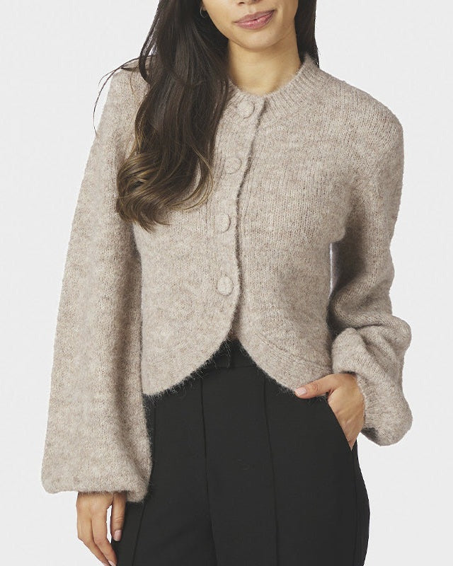 Neo Noir Gio Fluffy Strik Cardigan - Beige Melange
