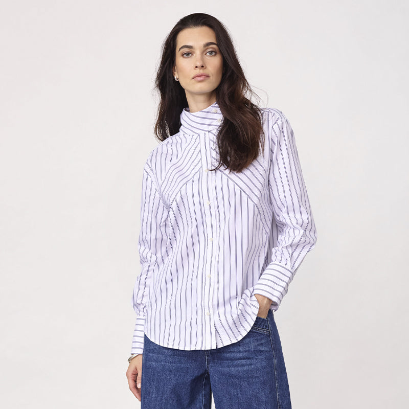 Co'couture SomoCC Stripe Funnel Neck Skjorte - White