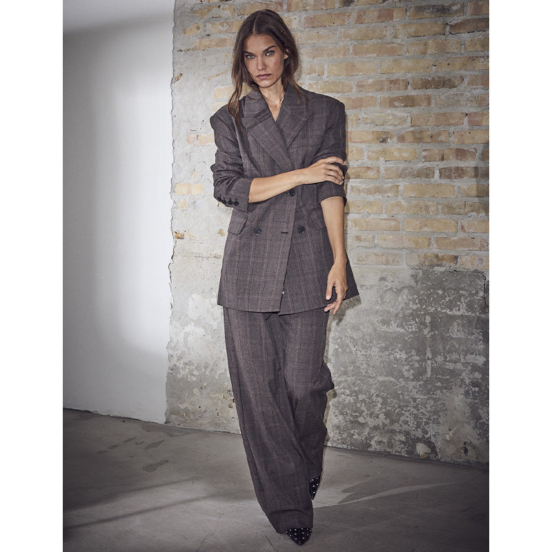 Haute L'amitie Check Fit Plain Bukser - Mocca
