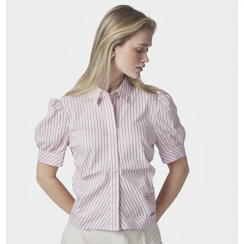 Neo Noir Frannie Structure Stripe Skjorte - Light Pink