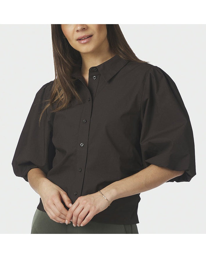 Neo Noir Ismara Solid Skjortebluse - Dark Brown