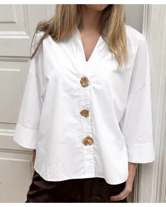 Continue Augusta Big Gold Buttons Skjorte - White