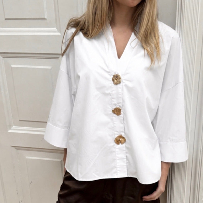 Continue Augusta Big Gold Buttons Skjorte - White