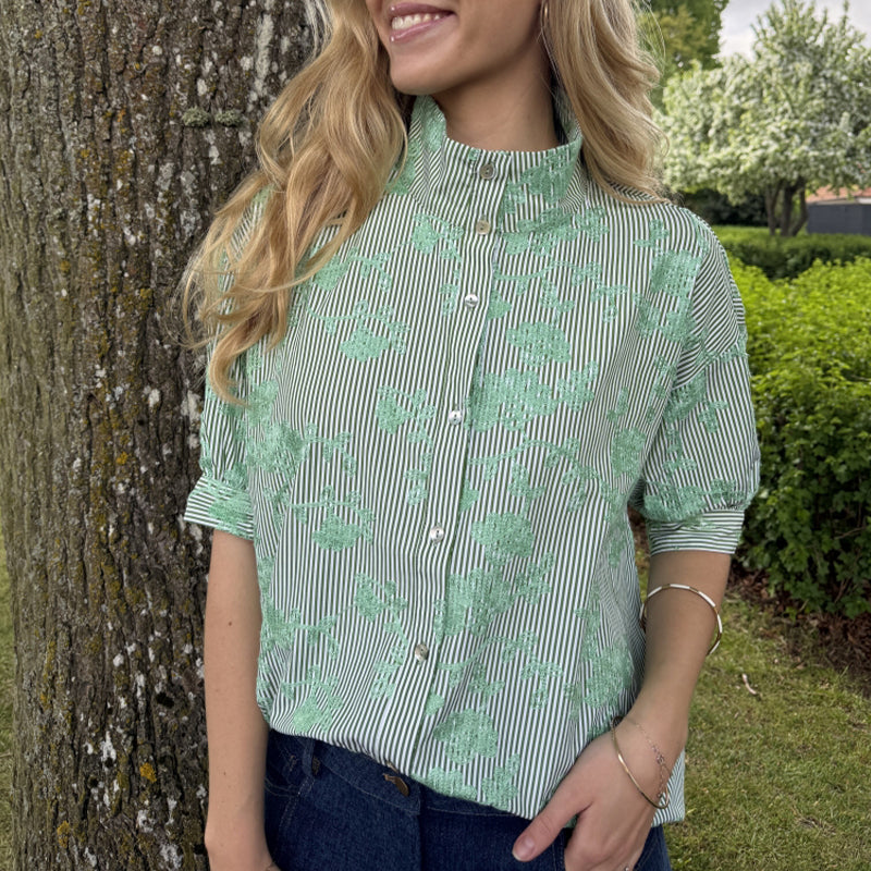 Continue Jessie Green Stripe Skjorte - Green Stripe