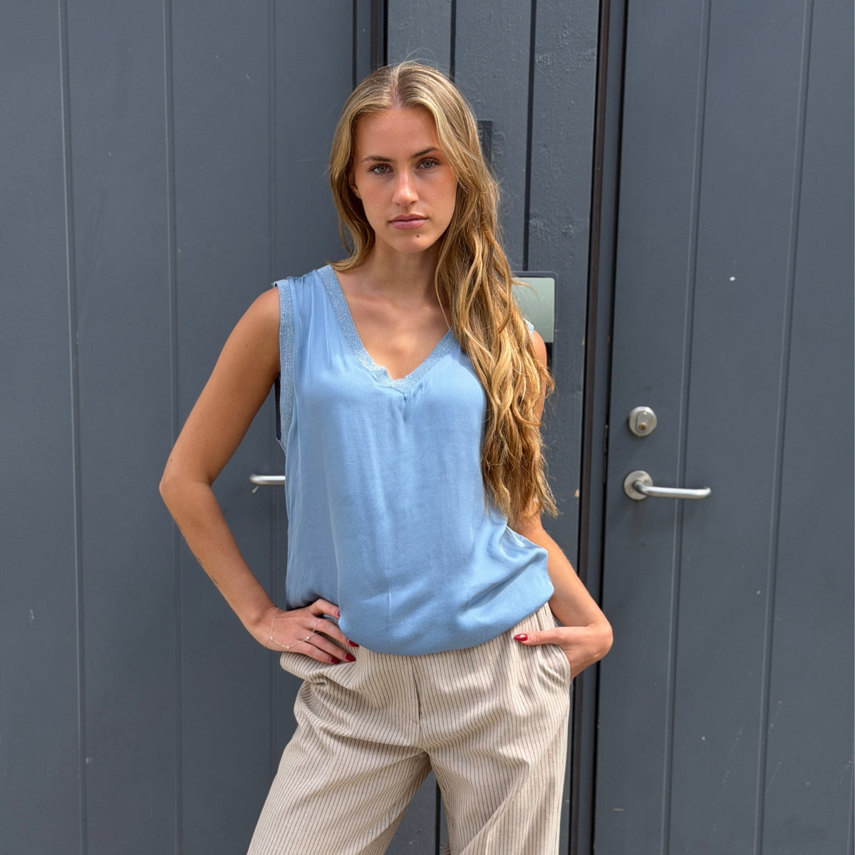 BLack Colour BCMabel Top - Dusty Blue