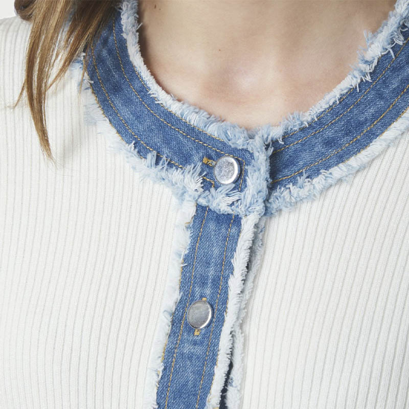 Neo Noir Zelma Strik Denim Cardigan - Off White