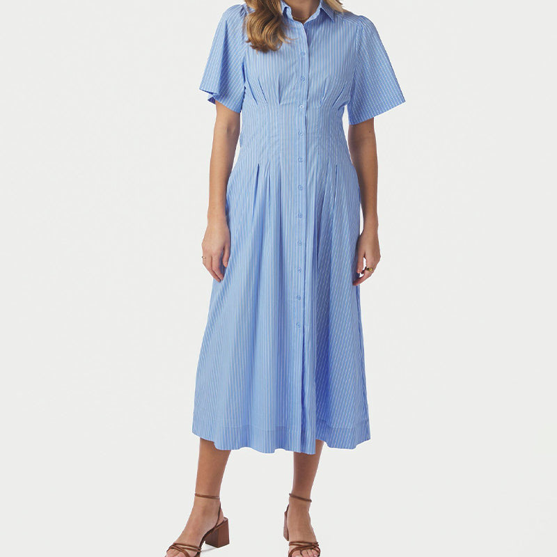 Neo Noir Baia Stripe Poplin Kjole - Light Blue