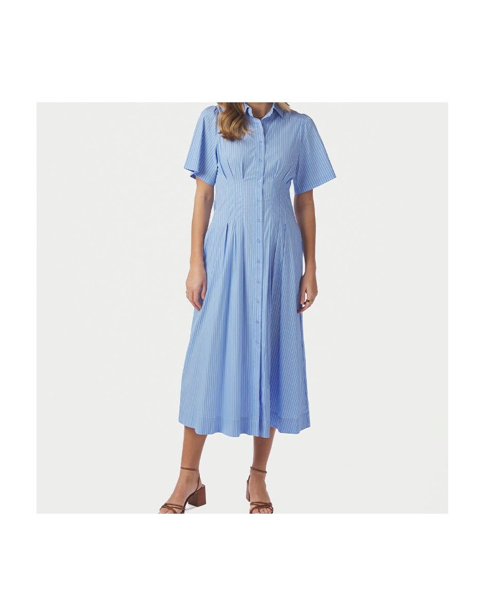 Neo Noir Baia Stripe Poplin Kjole - Light Blue