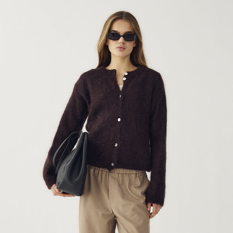 Noella N-Kae Mohair Cardigan - Dark Brown Chocolate
