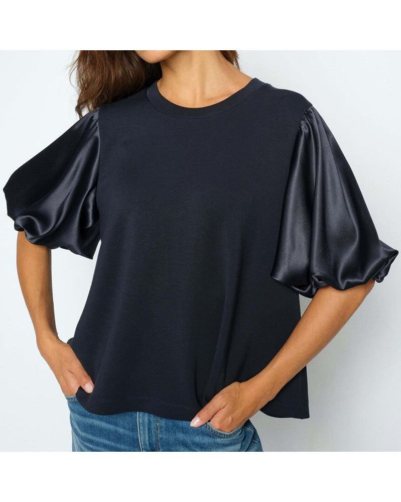 Mos Mosh MMDuba O-SS Satin Sweatshirt - Salute Navy