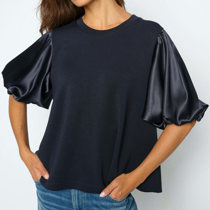 Mos Mosh MMDuba O-SS Satin Sweatshirt - Salute Navy