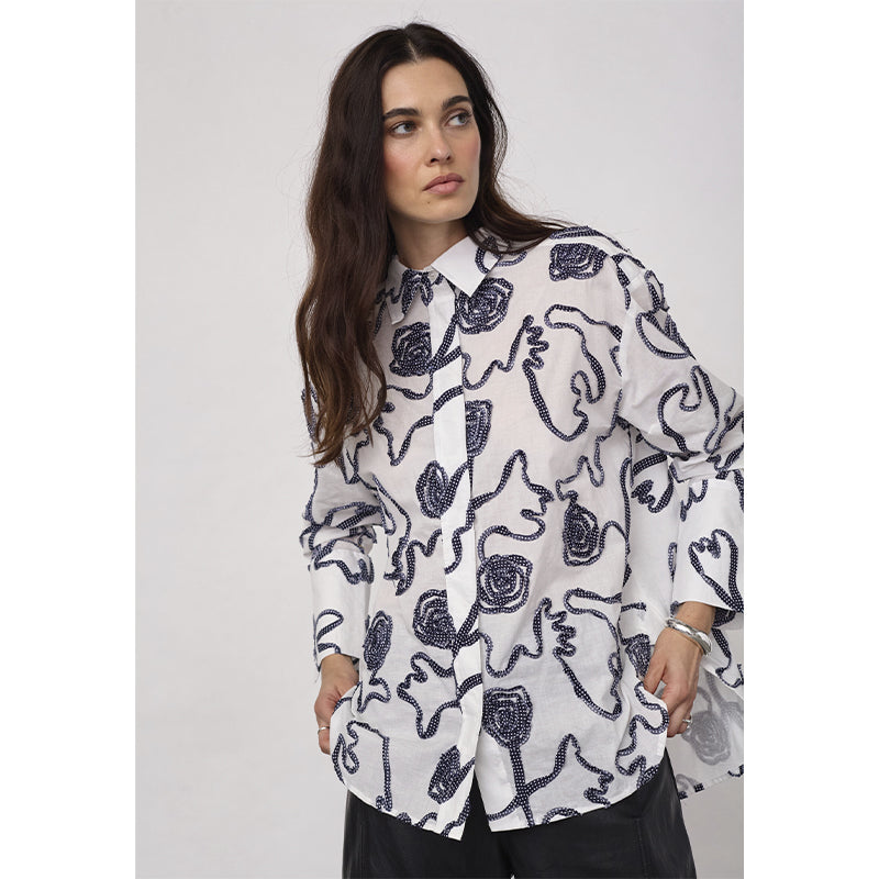Co'couture ElricCC Flower Skjorte - Navy