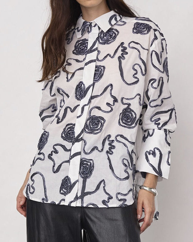 Co'couture ElricCC Flower Skjorte - Navy