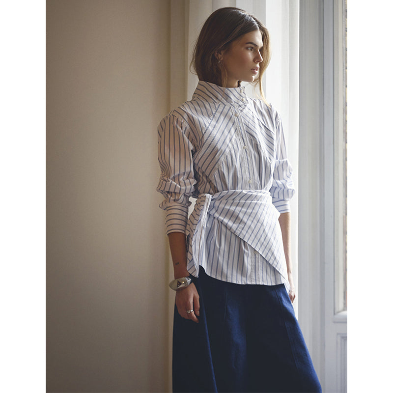 Co'couture SomoCC Stripe Funnel Neck Skjorte - White