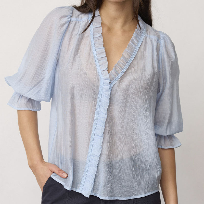 Co'couture AviCC Lace ss V-Bluse - Pale Blue