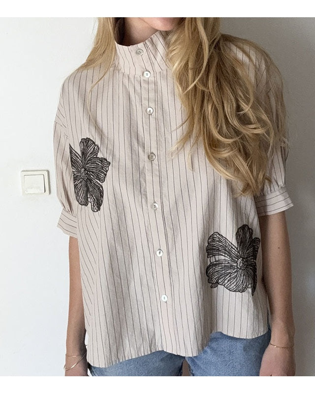 Continue Jessie Stripe High Neck Ss Skjorte - Sans Stripe