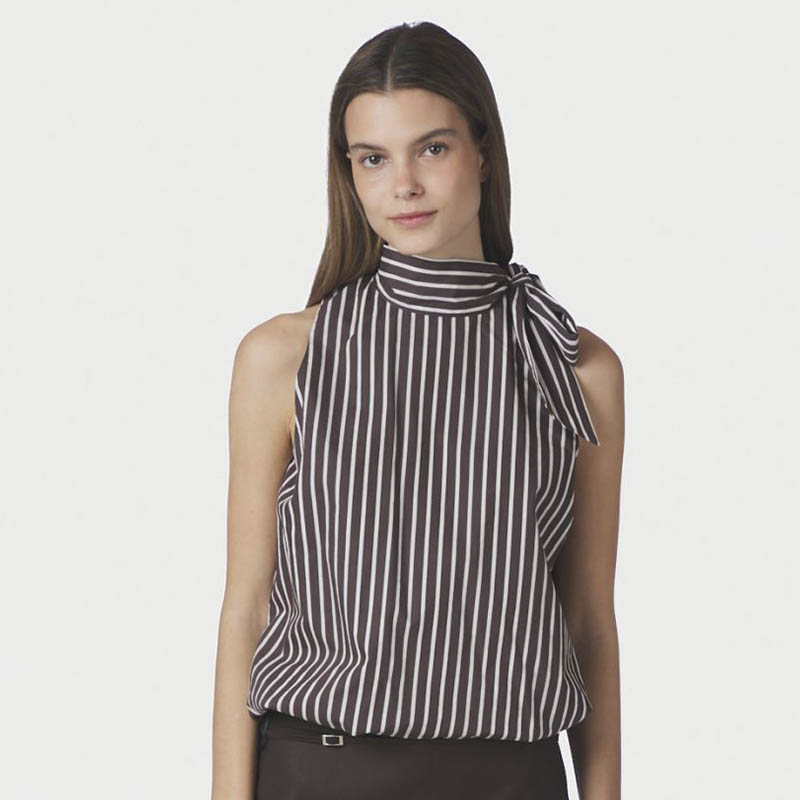 Neo Noir Veda Wide Stribet Top - Dark Brown