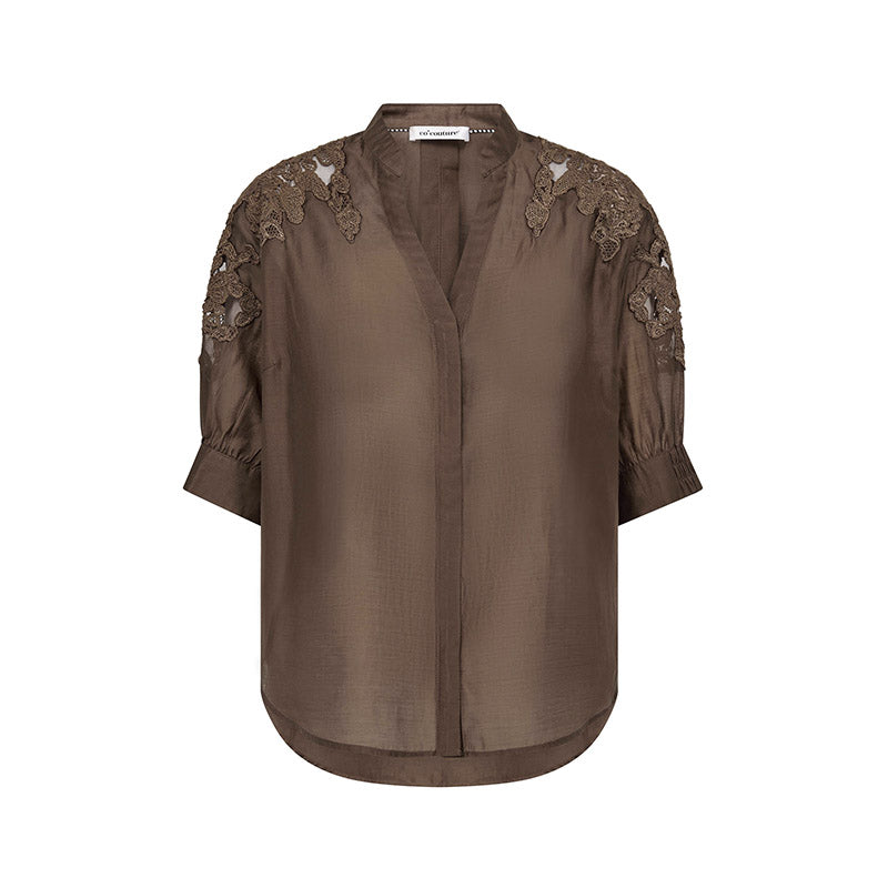 Co'couture KawaCC Emb. SS V-Skjorte - Dark Brown