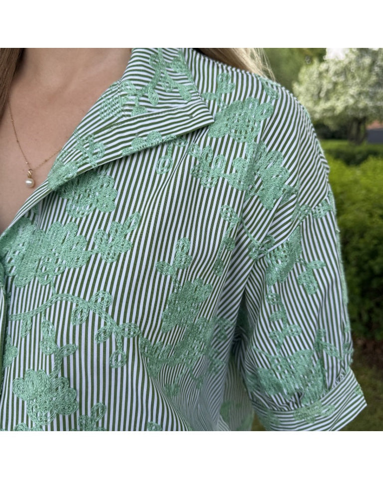 Continue Jessie Green Stripe Skjorte - Green Stripe