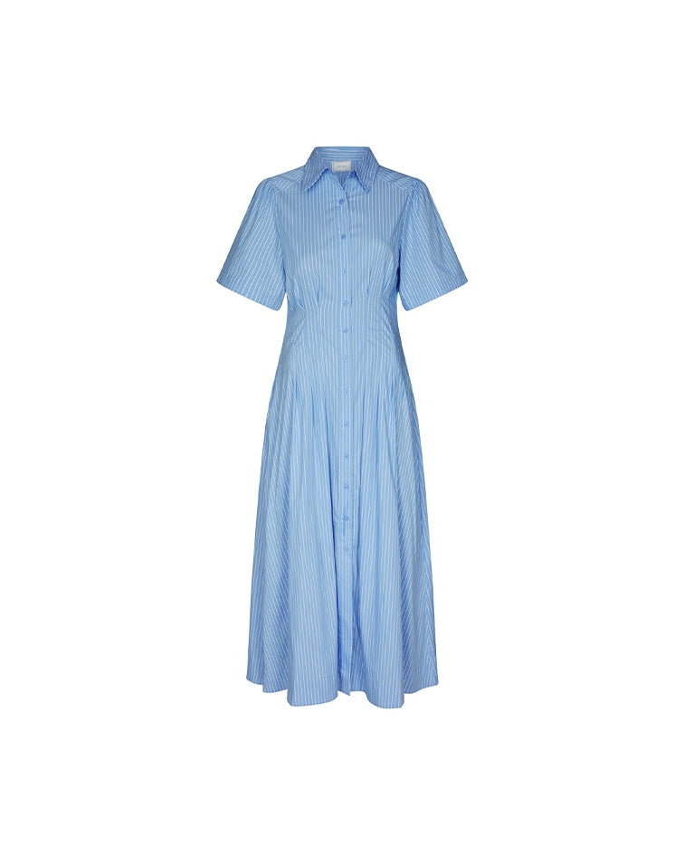 Neo Noir Baia Stripe Poplin Kjole - Light Blue