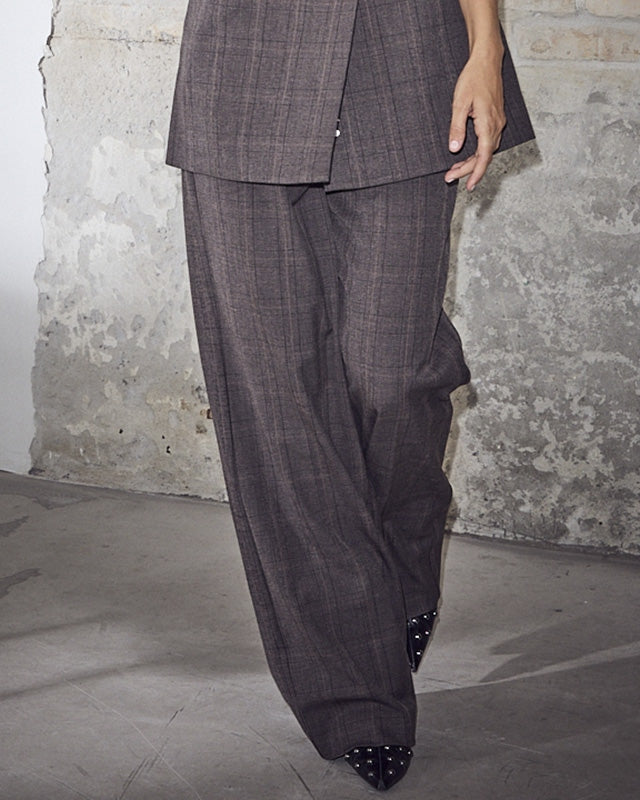 Haute L'amitie Check Fit Plain Bukser - Mocca