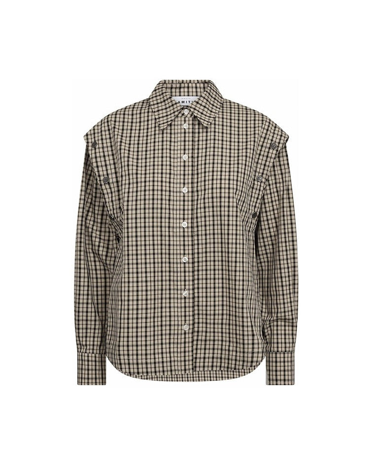 Haute L'amitie Ruby Check Button Sleeve Skjorte - Mocca/Beige Check