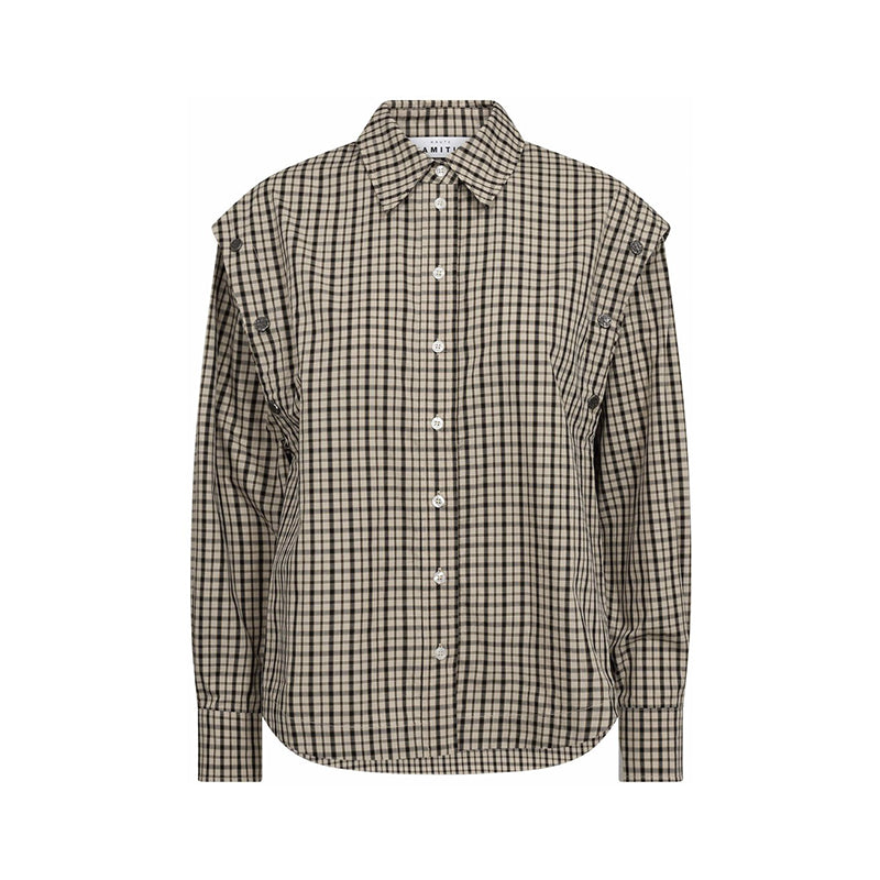 Haute L'amitie Ruby Check Button Sleeve Skjorte - Mocca/Beige Check