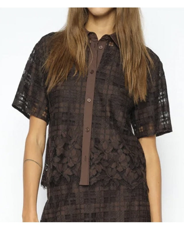 Mos Mosh MMLia Checko SS Lace Skjorte - Delicioso