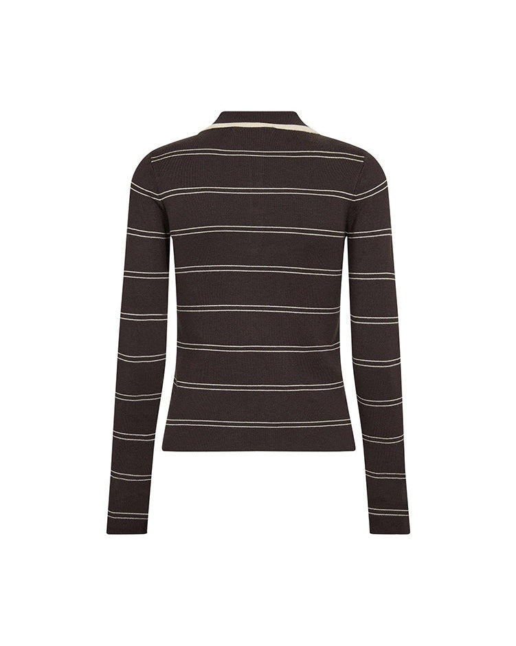 Co'couture LueCC Stripe Polo Strik - Dark Brown