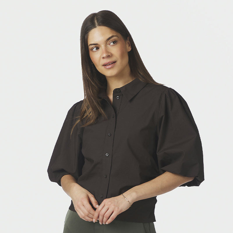 Neo Noir Ismara Solid Skjortebluse - Dark Brown