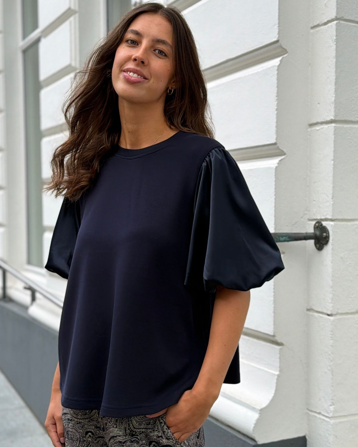 Mos Mosh MMDuba O-SS Satin Sweatshirt - Salute Navy