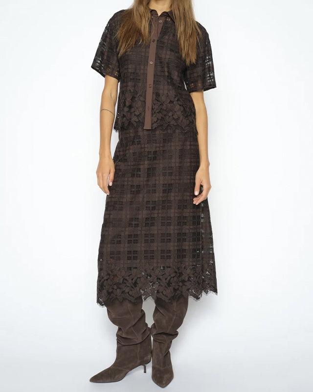 Mos Mosh MMLia Checko SS Lace Skjorte - Delicioso