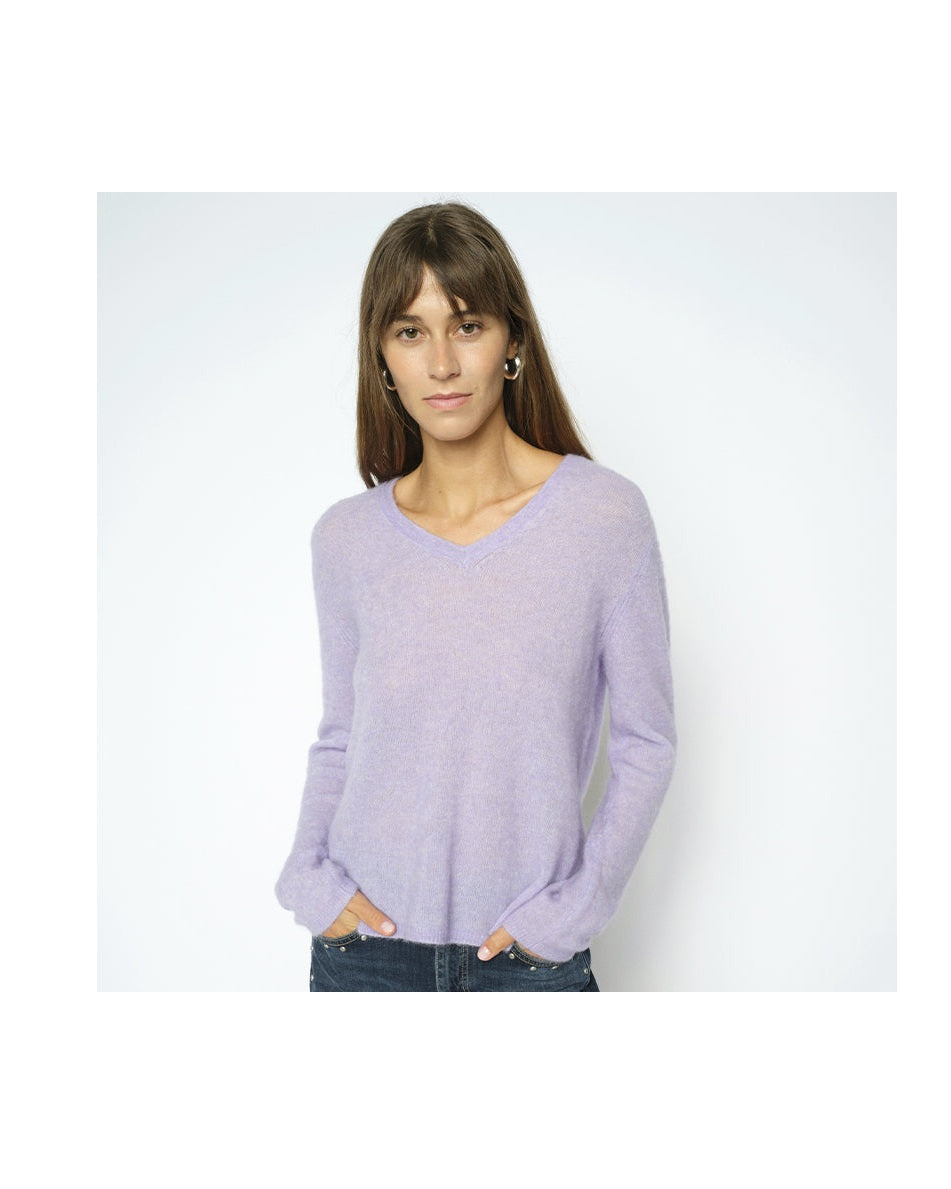 Mos Mosh MMMape Sophia V-neck Strik - Violet Tulip