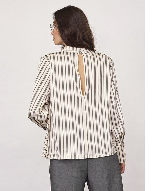 Co'couture HellyCC Button Stripe Bluse - Off White