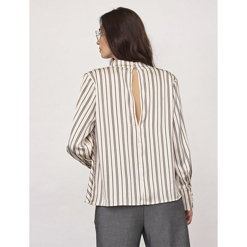 Co'couture HellyCC Button Stripe Bluse - Off White