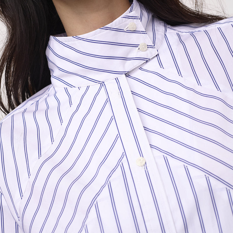 Co'couture SomoCC Stripe Funnel Neck Skjorte - White