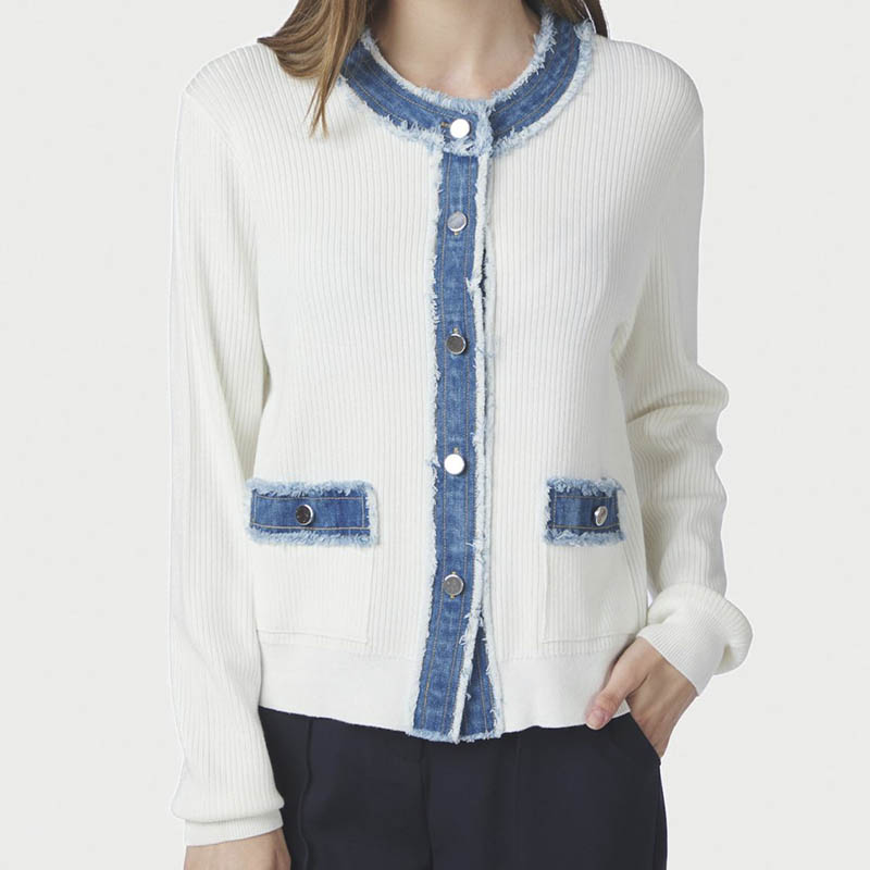 Neo Noir Zelma Strik Denim Cardigan - Off White