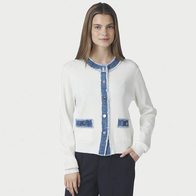 Neo Noir Zelma Strik Denim Cardigan - Off White
