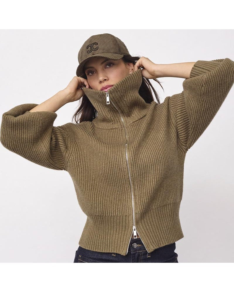 Co'couture RowCC Zip Strik Cardigan - Army