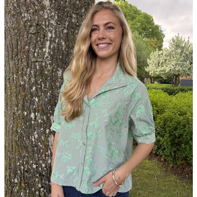 Continue Jessie Green Stripe Skjorte - Green Stripe