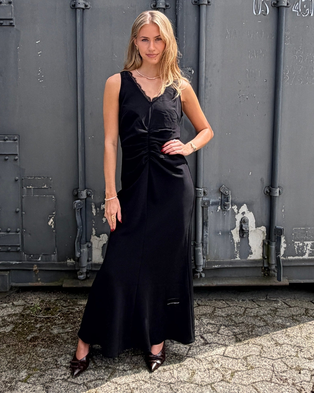 Haute L'amitie Satari Lace Gather Kjole - Black