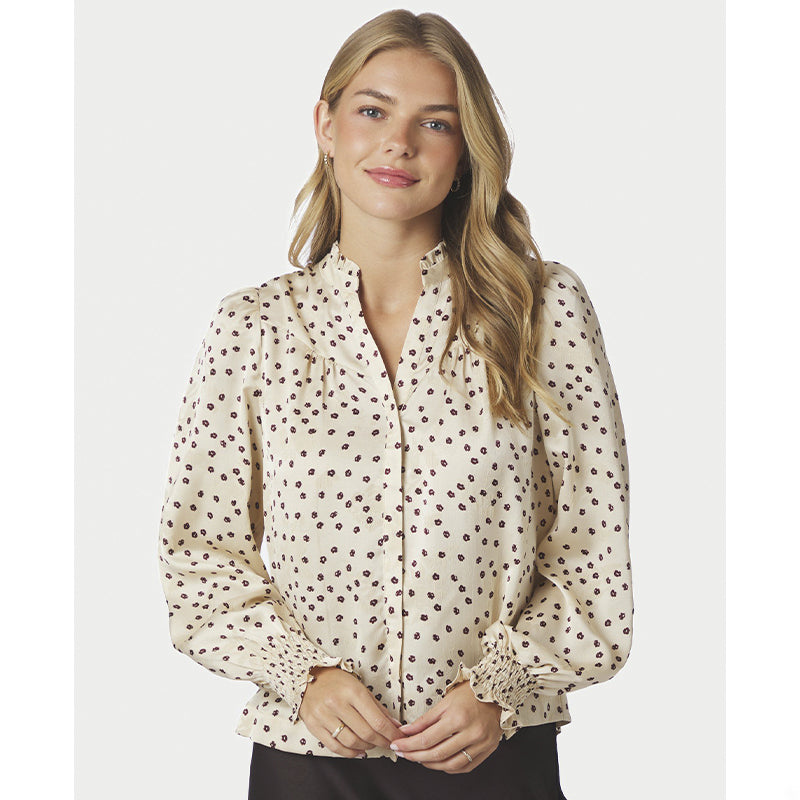 Neo Noir Astrida Flower Jacquard Bluse - Creme